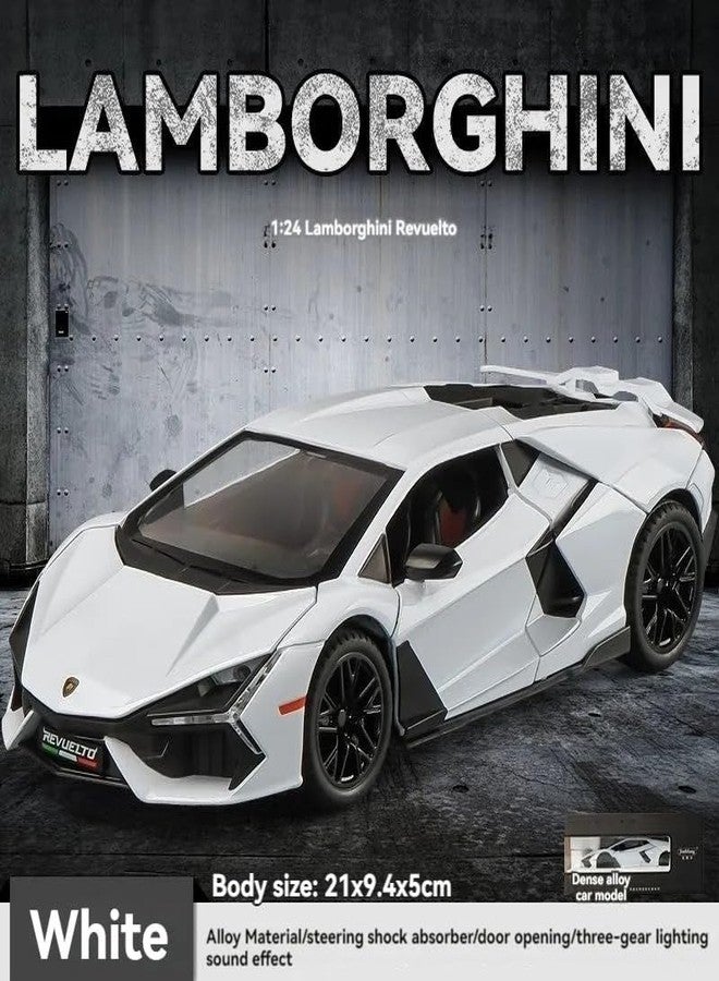 KING FORU Scale Exclusive Alloy Metal Pull Back Die-cast Car Model with Sound Light Mini Auto Toy for Kids Metal Model Toy Car with Sound and Light (1:24 Lamborghini Revuelto LB774-WHITE) - Image 4